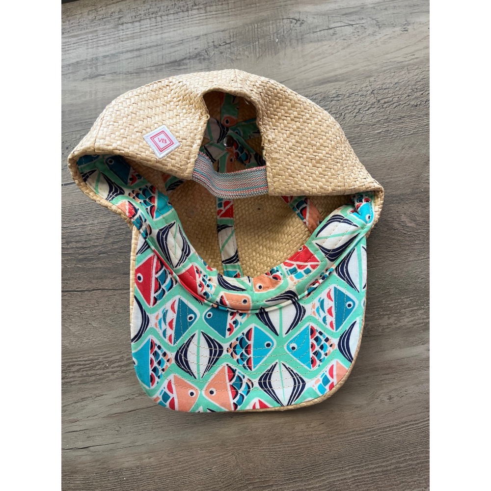 Vera Bradley Straw Baseball Cap Tan Woven Fish Print Lining Adjustable 22986-J35